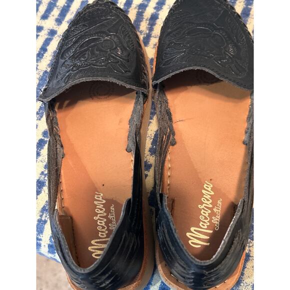 Black Leather Rose Huaraches Espadrilles - Picture 8 of 8